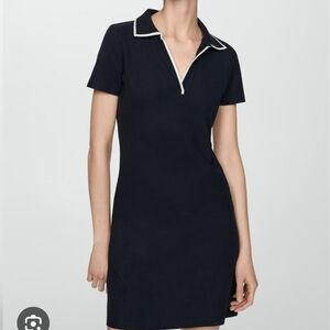 Mango Navy Blue Polo Dress with White Trim